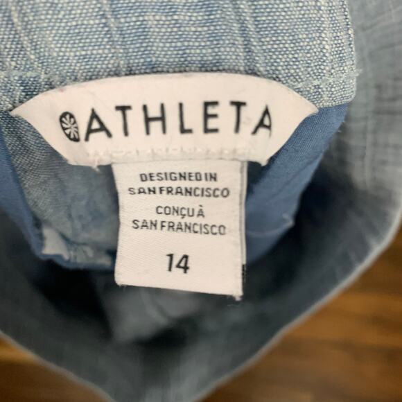 Athleta Joggers Womens Size 14 Blue Linen Pockets Drawstring Retreat Minimalist - Picture 6 of 10